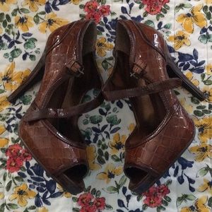 Brown Heels Peep Toe Sz 6